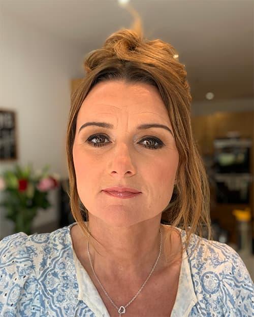 Client after smokey eye glam — dramatic smokey eye with nude lip