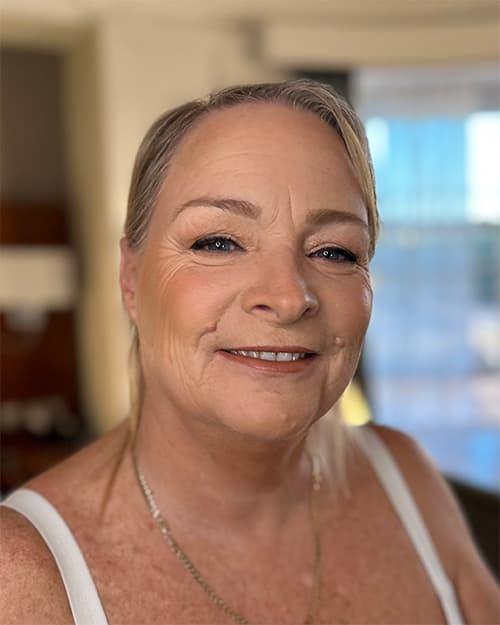 Client after birthday glam makeup — shimmery eye with flawless skin