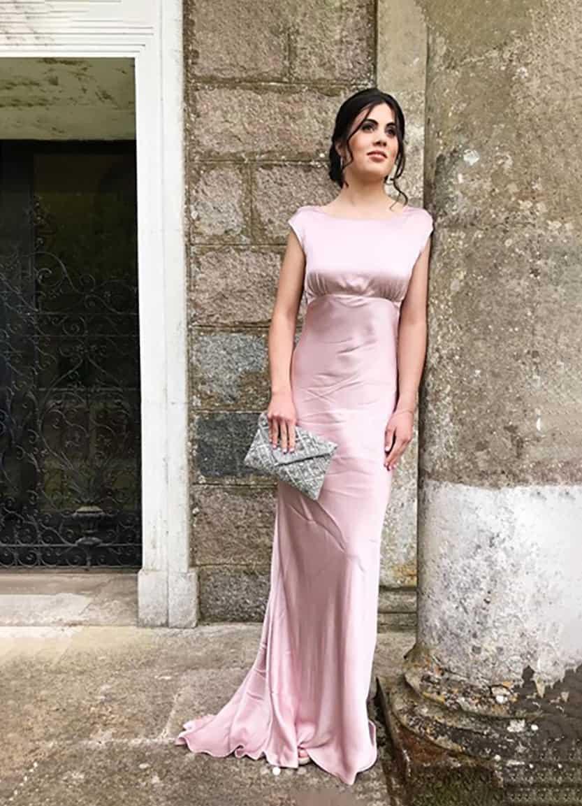 Beautiful Lydia in her silk prom dress with natural makeup